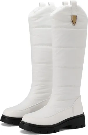 Warm Waterproof Winter Down Knee-high Boots for Women Thickened Insulated Faux Fur Lined Mid-Calf Boots Comfort Heat Retain Outdoor Cold Lightweight Snow Boots