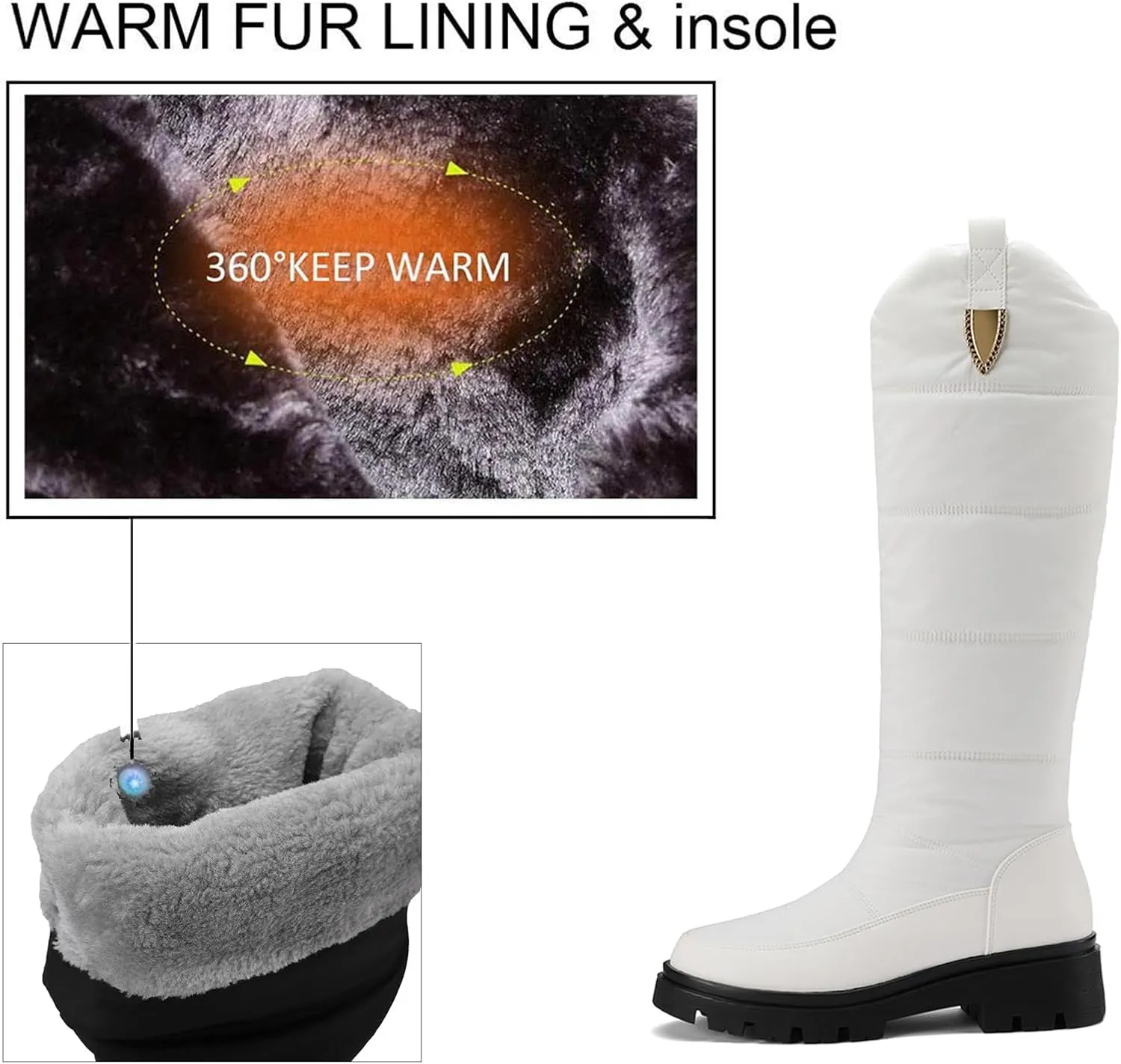 Warm Waterproof Winter Down Knee-high Boots for Women Thickened Insulated Faux Fur Lined Mid-Calf Boots Comfort Heat Retain Outdoor Cold Lightweight Snow Boots