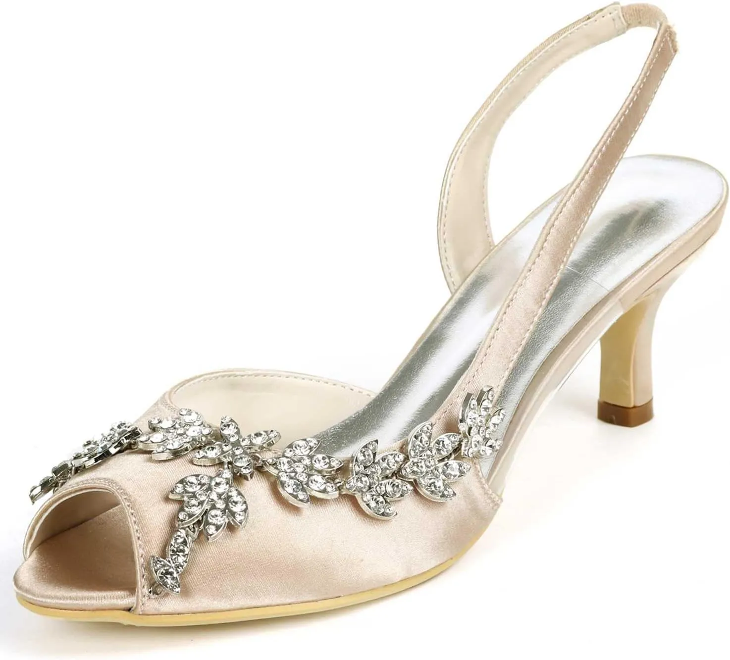 Wedding Peep-Toe Heels with Rhinestones Slip-On Bridal Shoes for The Bride - Perfect for Evening Parties, Proms, & Satin Dress Occasions