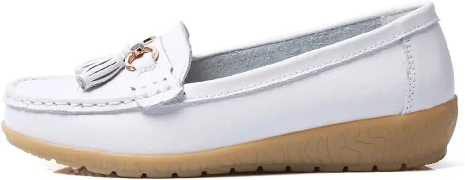 WERWAES Casual Women’s Loafers Flat Metal Buckle Comfortable Lightweight Penny Loafers for Womens Leather Slip-on Outdoor Driving Moccasion Boat Shoes