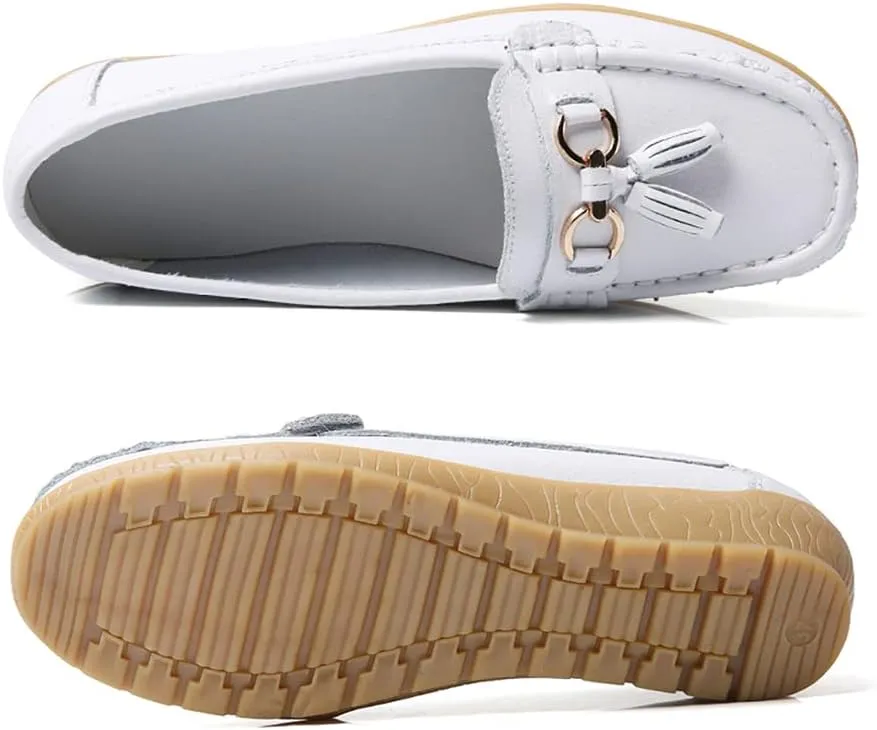 WERWAES Casual Women’s Loafers Flat Metal Buckle Comfortable Lightweight Penny Loafers for Womens Leather Slip-on Outdoor Driving Moccasion Boat Shoes