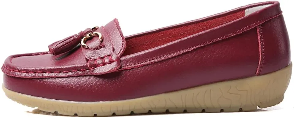 WERWAES Casual Women’s Loafers Flat Metal Buckle Comfortable Lightweight Penny Loafers for Womens Leather Slip-on Outdoor Driving Moccasion Boat Shoes
