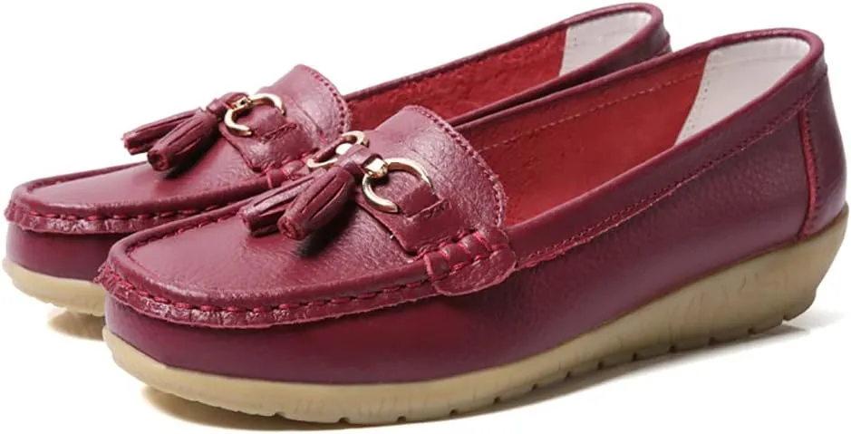 WERWAES Casual Women’s Loafers Flat Metal Buckle Comfortable Lightweight Penny Loafers for Womens Leather Slip-on Outdoor Driving Moccasion Boat Shoes