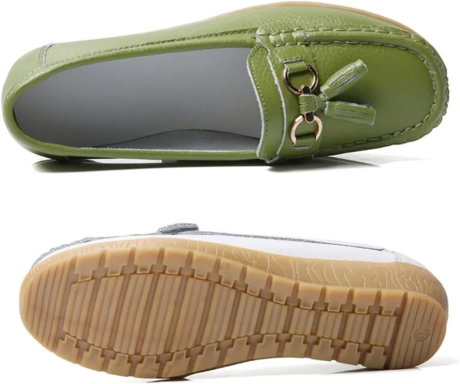WERWAES Casual Women’s Loafers Flat Metal Buckle Comfortable Lightweight Penny Loafers for Womens Leather Slip-on Outdoor Driving Moccasion Boat Shoes