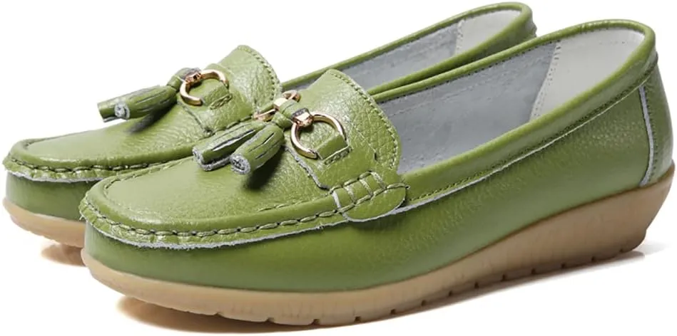 WERWAES Casual Women’s Loafers Flat Metal Buckle Comfortable Lightweight Penny Loafers for Womens Leather Slip-on Outdoor Driving Moccasion Boat Shoes