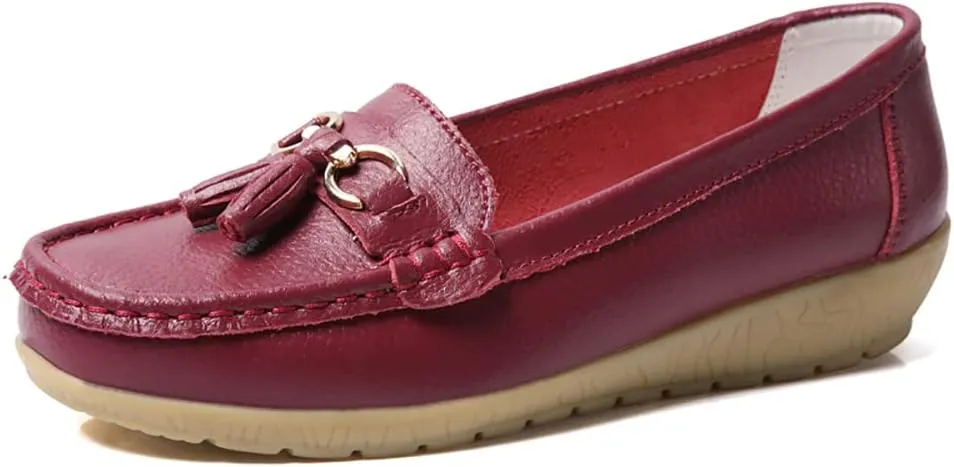 WERWAES Casual Women’s Loafers Flat Metal Buckle Comfortable Lightweight Penny Loafers for Womens Leather Slip-on Outdoor Driving Moccasion Boat Shoes