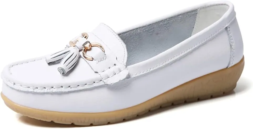 WERWAES Casual Women’s Loafers Flat Metal Buckle Comfortable Lightweight Penny Loafers for Womens Leather Slip-on Outdoor Driving Moccasion Boat Shoes