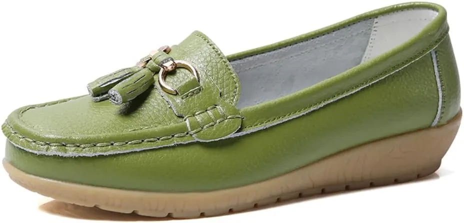 WERWAES Casual Women’s Loafers Flat Metal Buckle Comfortable Lightweight Penny Loafers for Womens Leather Slip-on Outdoor Driving Moccasion Boat Shoes