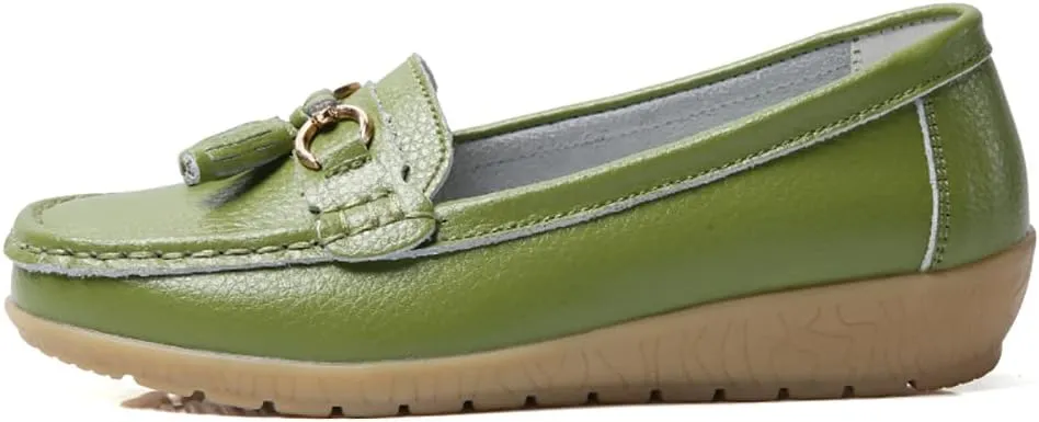 WERWAES Casual Women’s Loafers Flat Metal Buckle Comfortable Lightweight Penny Loafers for Womens Leather Slip-on Outdoor Driving Moccasion Boat Shoes