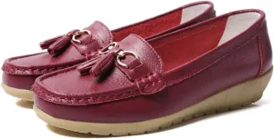 WERWAES Casual Women’s Loafers Flat Metal Buckle Comfortable Lightweight Penny Loafers for Womens Leather Slip-on Outdoor Driving Moccasion Boat Shoes