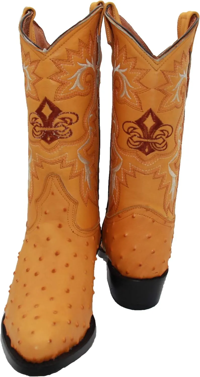 Western Shops Mens Leather Ostrich Quill Print Western Cowboy Boots