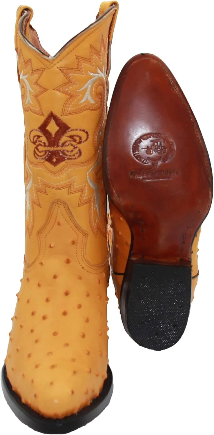 Western Shops Mens Leather Ostrich Quill Print Western Cowboy Boots