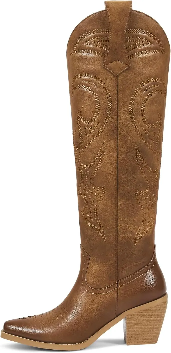 wetkiss Cowboy Boots for Women Knee High, Cowgirl Boots Women Rhinestone Comfort Fashion Tall Sparkling Western Boots Boots for Women