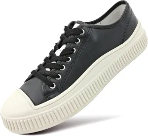 White Genuine Leather Tennis Shoes Womens Sneakers Fashion Casual Sneakers for Women Low Top Lace Up Walking Shoes