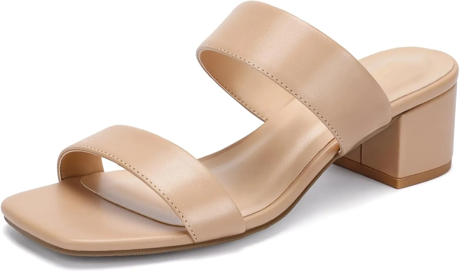 Wide Width Women's Heeled Sandals Two Strap Square Open Toe Sandals Low Heels 2-Inch Chunky Dress Shoes