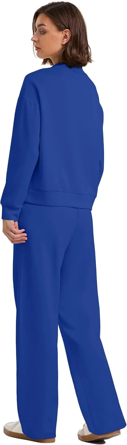 WIHOLL Two Piece Sets for Women Fall Outfits Lounge Sets Mock Neck Tops Wide Leg Pants Vacation Travel Airport Outfits