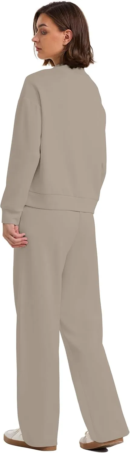 WIHOLL Two Piece Sets for Women Fall Outfits Lounge Sets Mock Neck Tops Wide Leg Pants Vacation Travel Airport Outfits