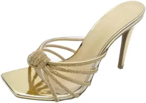 Wild Diva Women's Rhinestone Embellished Knot Detail Stiletto Heel Sandal
