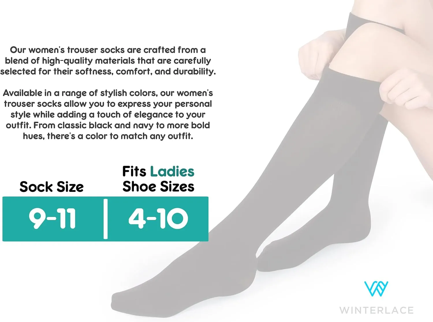 Winterlace Women’s Trouser Socks, Opaque Stretchy Nylon Knee High, Many Colors, 6 or 12 Pairs