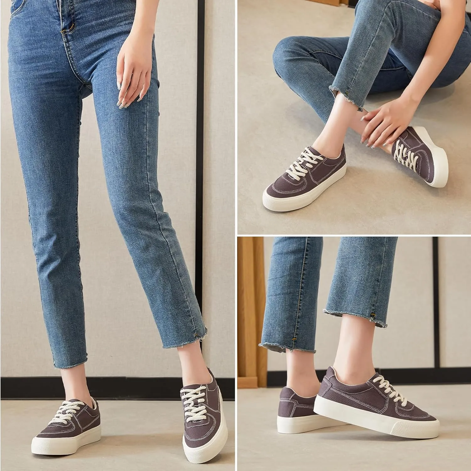Witwatia Canvas Sneakers for Women Platform Shoes Lace Up Tennis Shoes Comfortable Platform Sneakers Ladies Low Top Sneakers Breathable Fashion Walking Shoes