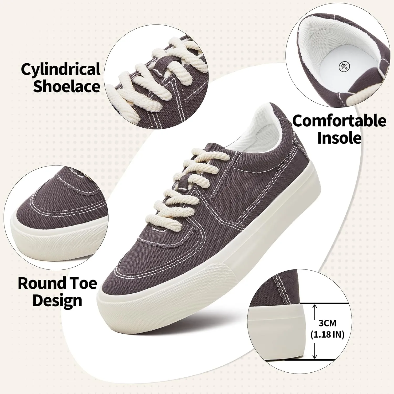 Witwatia Canvas Sneakers for Women Platform Shoes Lace Up Tennis Shoes Comfortable Platform Sneakers Ladies Low Top Sneakers Breathable Fashion Walking Shoes