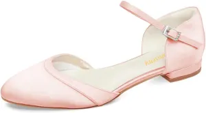 Women Lovely Almond Toe Ankle Strap Buckle Satin Flats Comfortable Insole Party Event Casual Dress Shoes Size 4-16 US