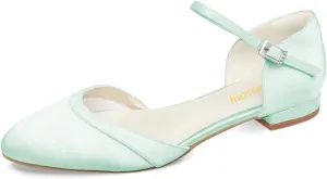 Women Lovely Almond Toe Ankle Strap Buckle Satin Flats Comfortable Insole Party Event Casual Dress Shoes Size 4-16 US