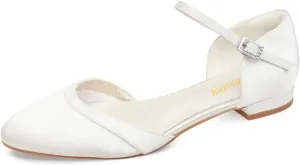 Women Lovely Almond Toe Ankle Strap Buckle Satin Flats Comfortable Insole Party Event Casual Dress Shoes Size 4-16 US
