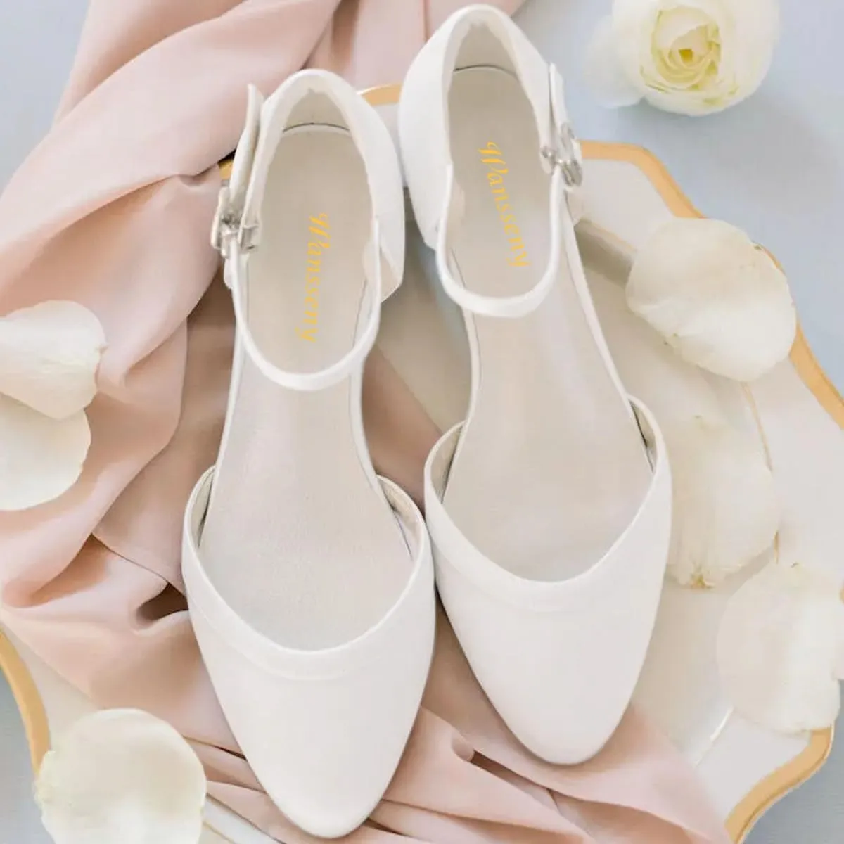 Women Lovely Almond Toe Ankle Strap Buckle Satin Flats Comfortable Insole Party Event Casual Dress Shoes Size 4-16 US