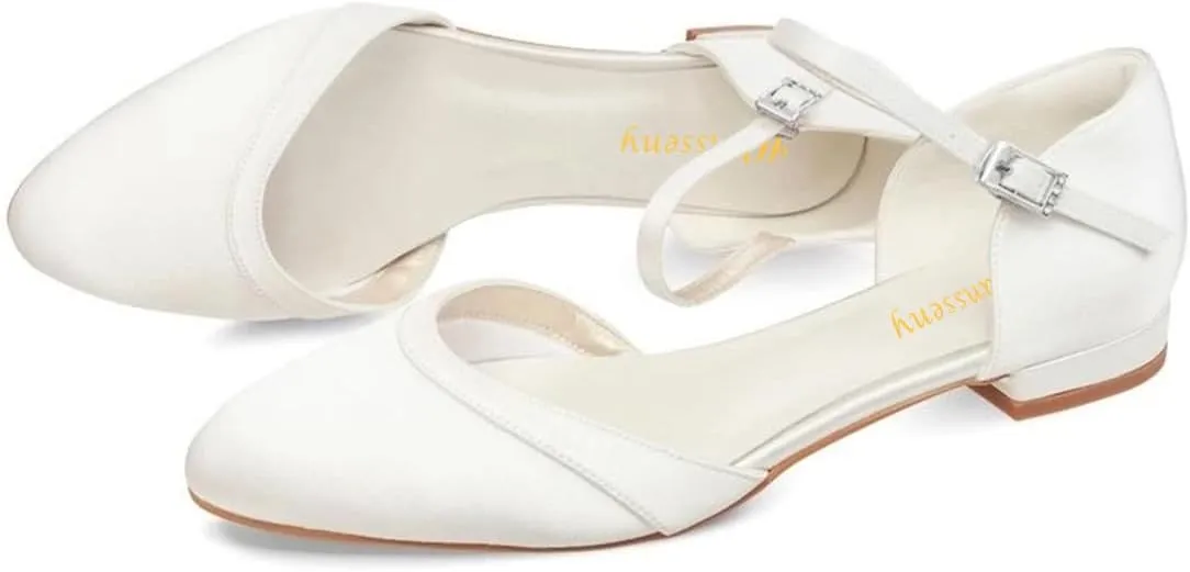 Women Lovely Almond Toe Ankle Strap Buckle Satin Flats Comfortable Insole Party Event Casual Dress Shoes Size 4-16 US