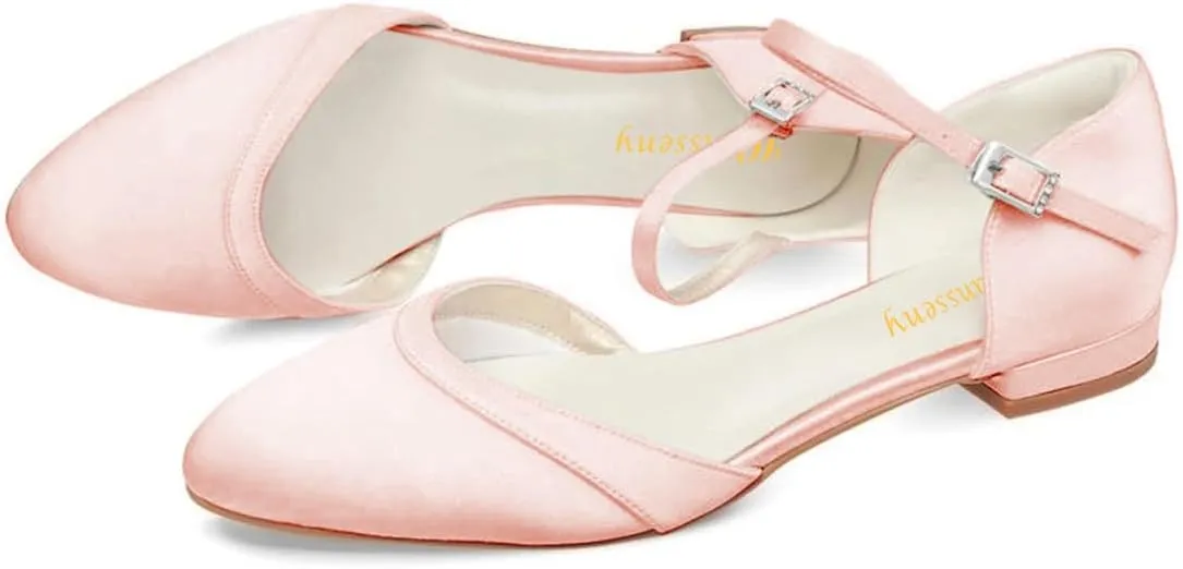 Women Lovely Almond Toe Ankle Strap Buckle Satin Flats Comfortable Insole Party Event Casual Dress Shoes Size 4-16 US