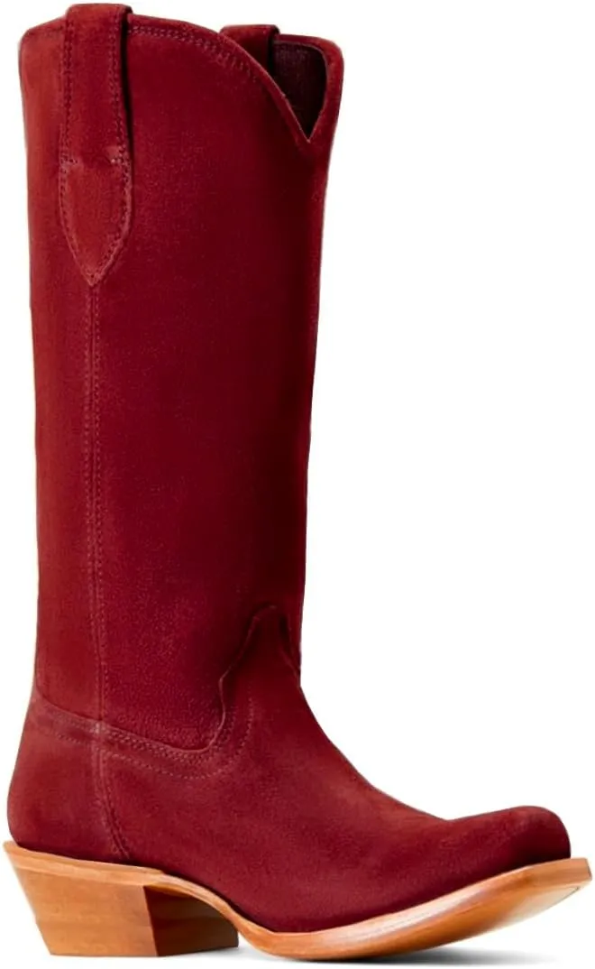 Women Vintage Low Chunky Heel Knee High Western Boots Slouchy Square-Pointed Toe Suede Cowboy Boots Pull On Two-Tone Burnished Mid Calf Cowgirl Boots Work Fall Winter Boot Comfort 4-11 M US