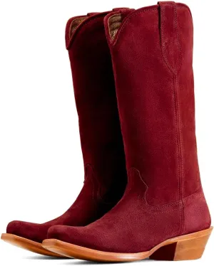 Women Vintage Low Chunky Heel Knee High Western Boots Slouchy Square-Pointed Toe Suede Cowboy Boots Pull On Two-Tone Burnished Mid Calf Cowgirl Boots Work Fall Winter Boot Comfort 4-11 M US