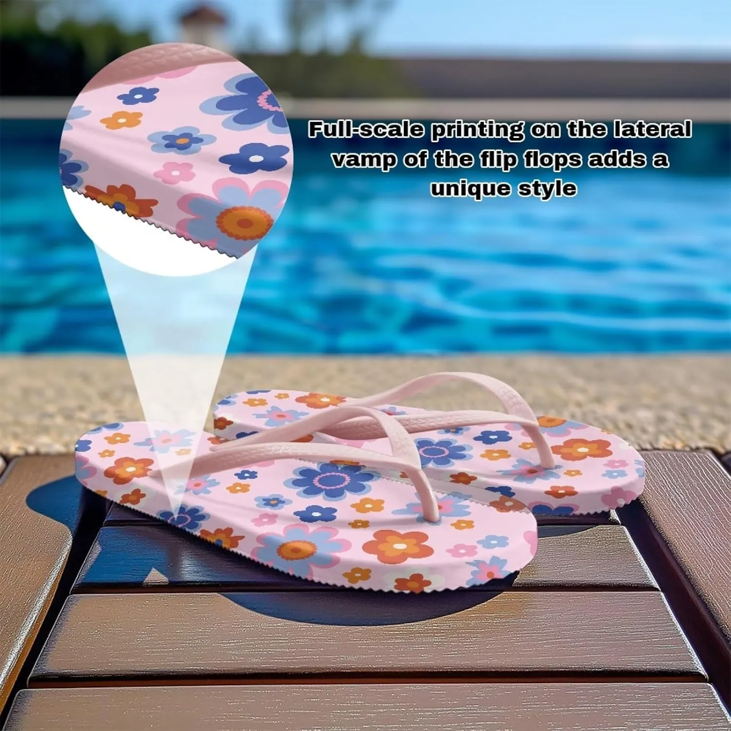 Women's Beach Sandals Non-Slip Quick-Dry Flip Flops Indoor Outdoor Slides Slipper for Shower Spa Pool & Summer Use Pink Strap Size 5.5-9.5