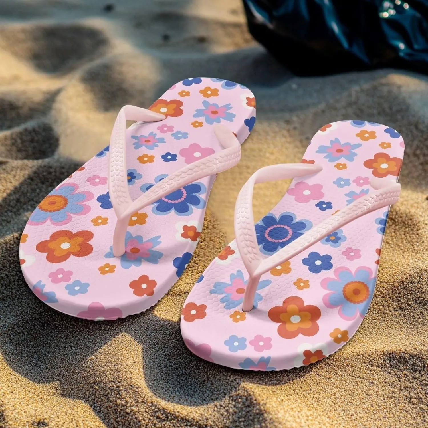 Women's Beach Sandals Non-Slip Quick-Dry Flip Flops Indoor Outdoor Slides Slipper for Shower Spa Pool & Summer Use Pink Strap Size 5.5-9.5