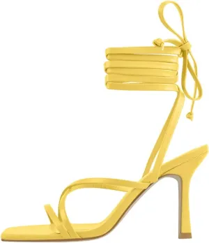 Women's Black Beige Strap Sandals - Square Toe Summer Stilettos