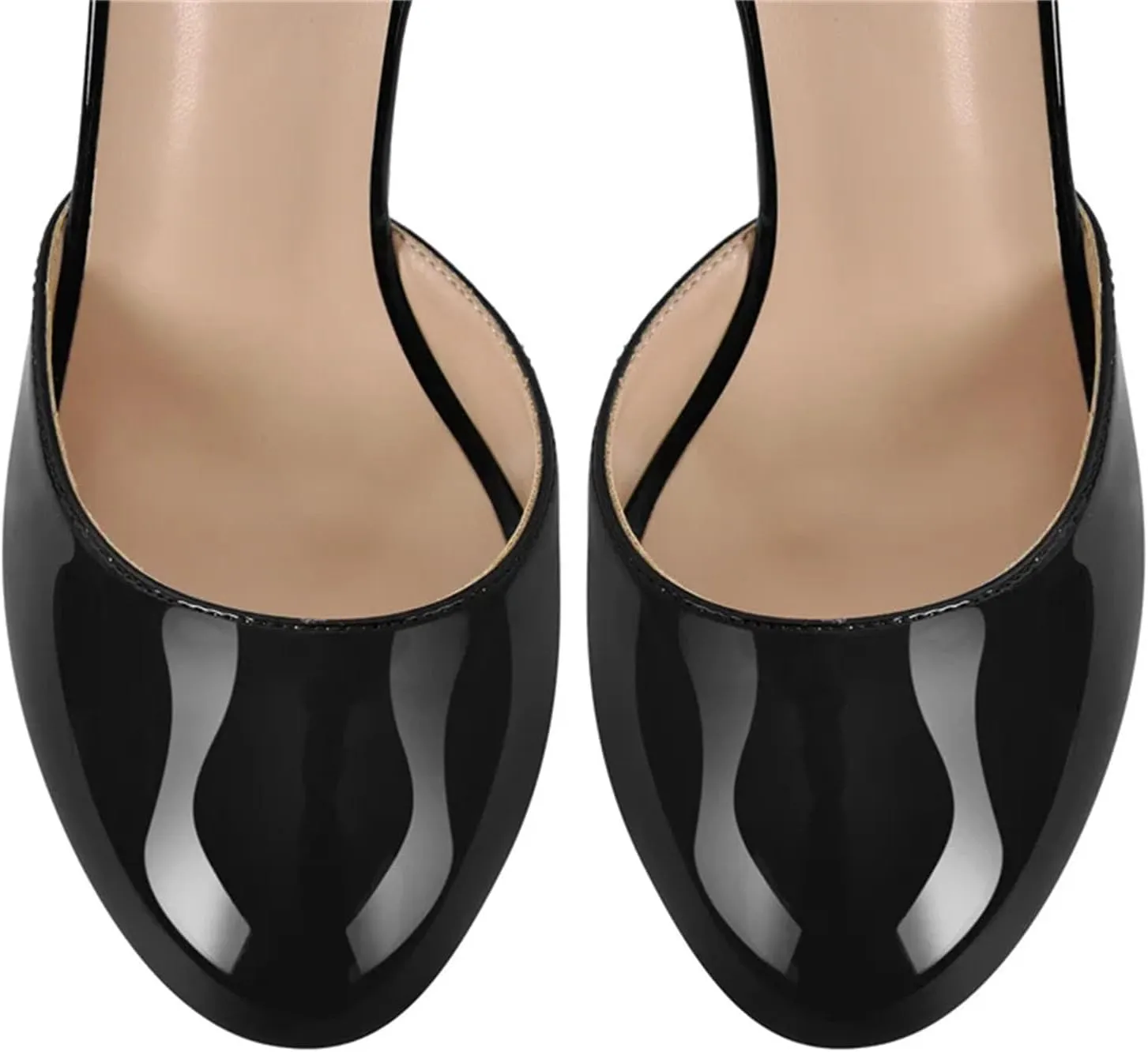 Women's Black Patent Platforms - Chunky Ankle Buckle Stilettos