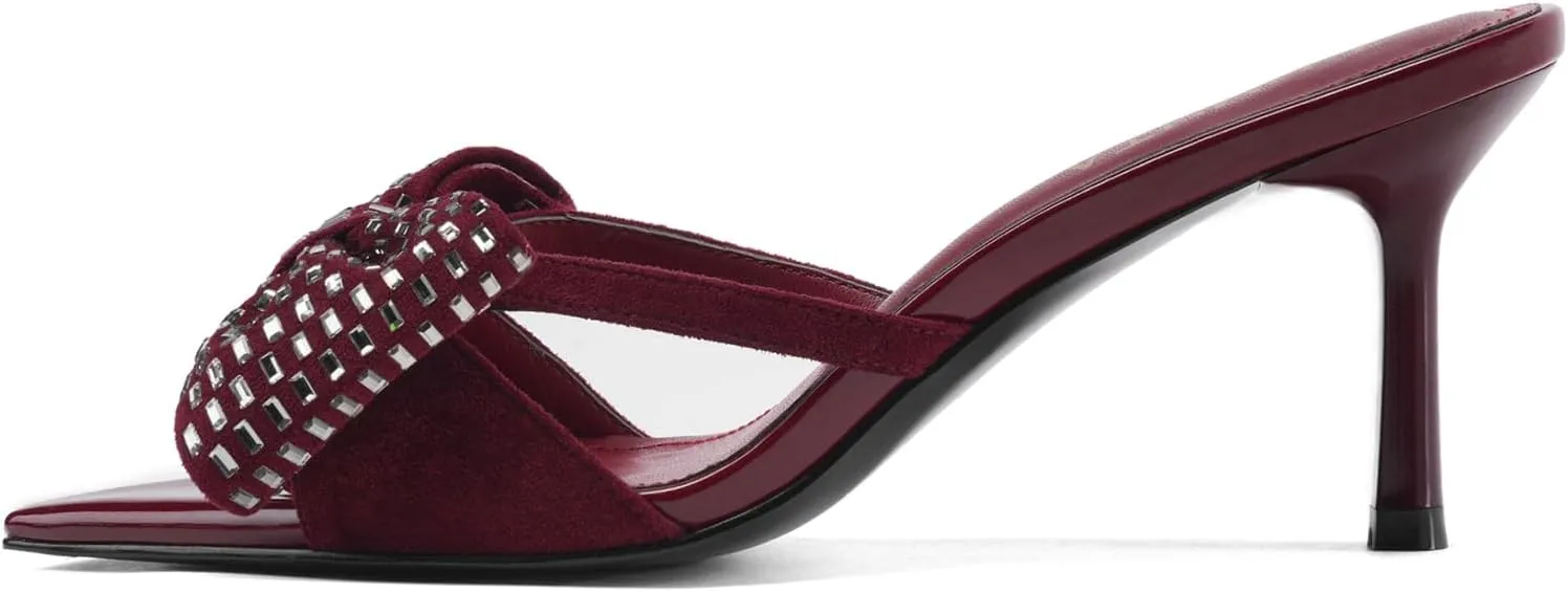 Women’s Bow High Stilettos Heels Mules pointed Slip On Comfort Sexy Dress Pumps Sandals Evening Party Prom Dance Shoes