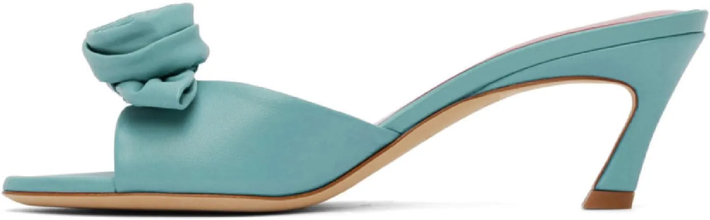 Women's Chic Flowers Round Open Toe High Heel Slide Sandals Slip On Kitten Heel Summer Mules Prom Party Wedding High Heeled Sandals for Women