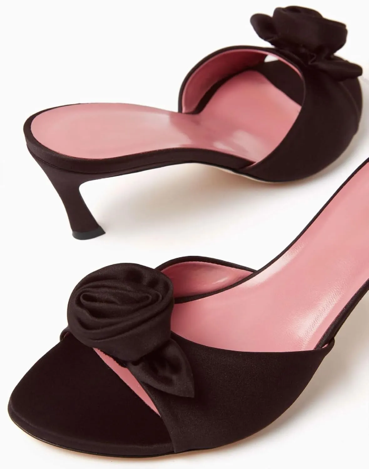 Women's Chic Flowers Round Open Toe High Heel Slide Sandals Slip On Kitten Heel Summer Mules Prom Party Wedding High Heeled Sandals for Women
