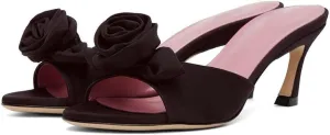 Women's Chic Flowers Round Open Toe High Heel Slide Sandals Slip On Kitten Heel Summer Mules Prom Party Wedding High Heeled Sandals for Women