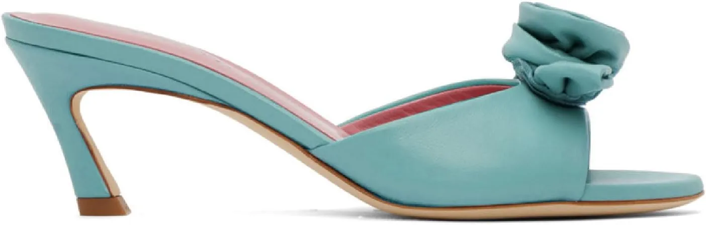 Women's Chic Flowers Round Open Toe High Heel Slide Sandals Slip On Kitten Heel Summer Mules Prom Party Wedding High Heeled Sandals for Women