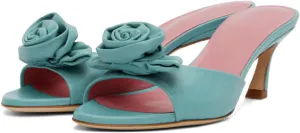 Women's Chic Flowers Round Open Toe High Heel Slide Sandals Slip On Kitten Heel Summer Mules Prom Party Wedding High Heeled Sandals for Women
