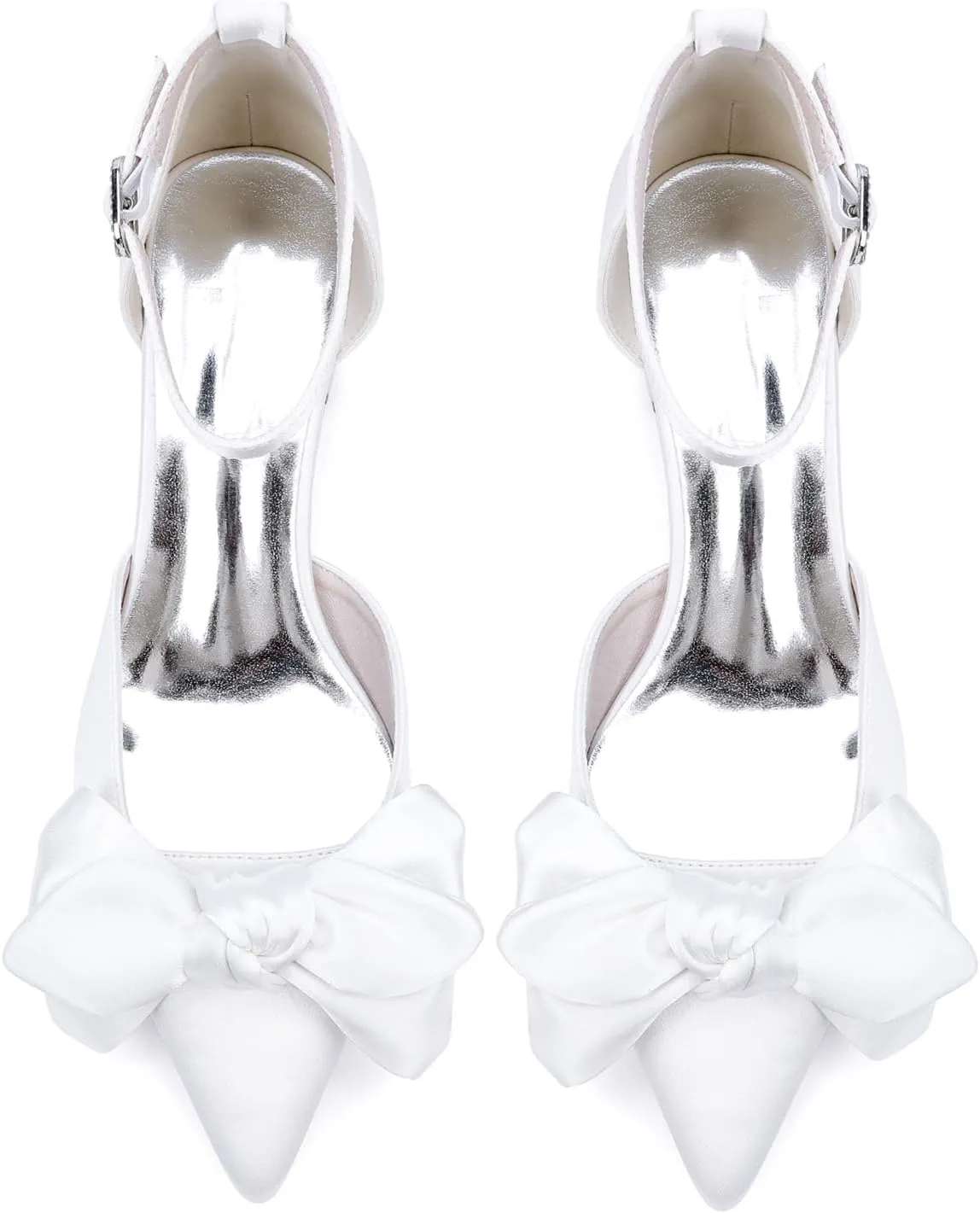 Women's Chunky Block Heel Dress Pumps Closed Bowknot Pointed Toe Comfort Strap Bridal Shoes for Party Dance Wedding