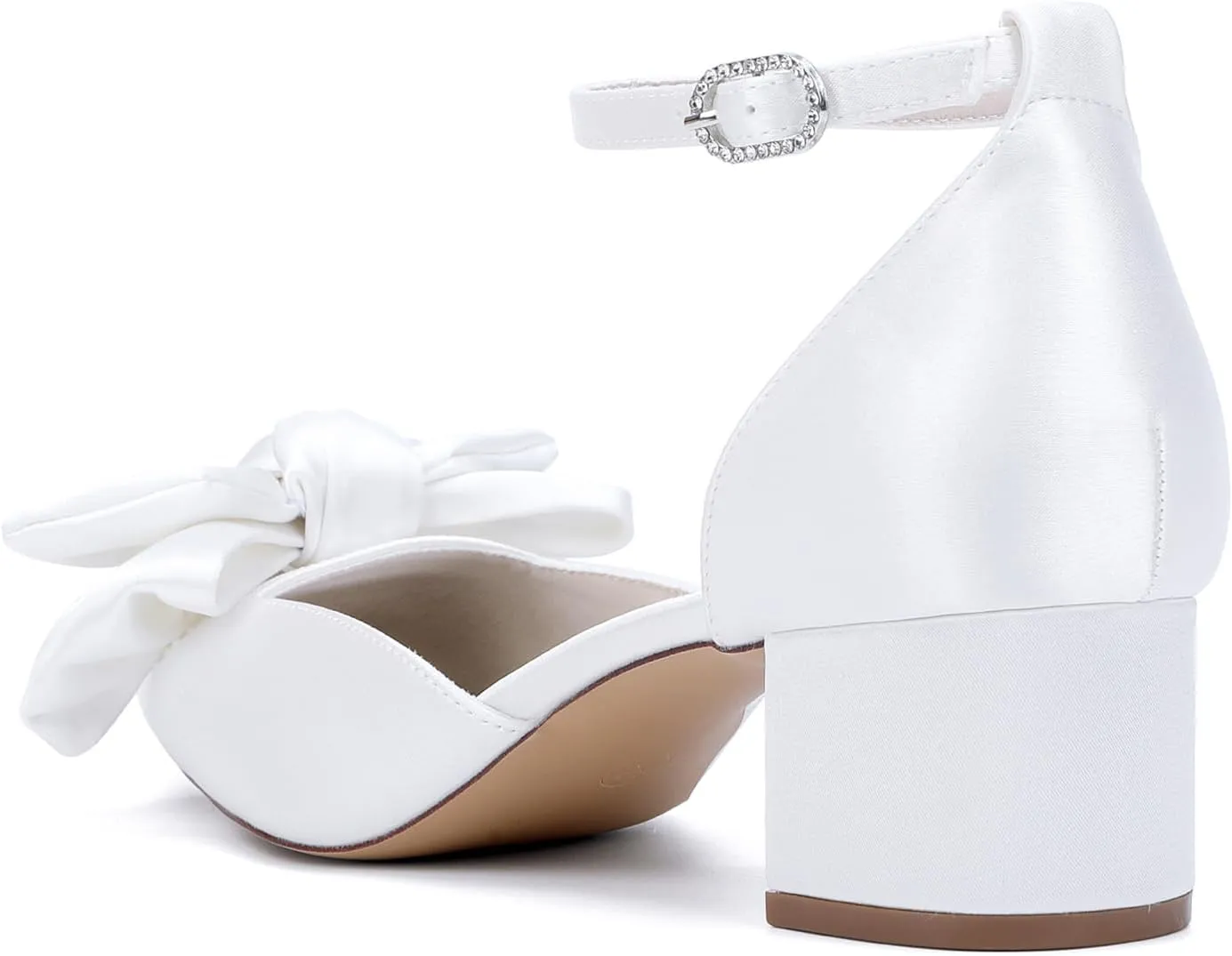 Women's Chunky Block Heel Dress Pumps Closed Bowknot Pointed Toe Comfort Strap Bridal Shoes for Party Dance Wedding