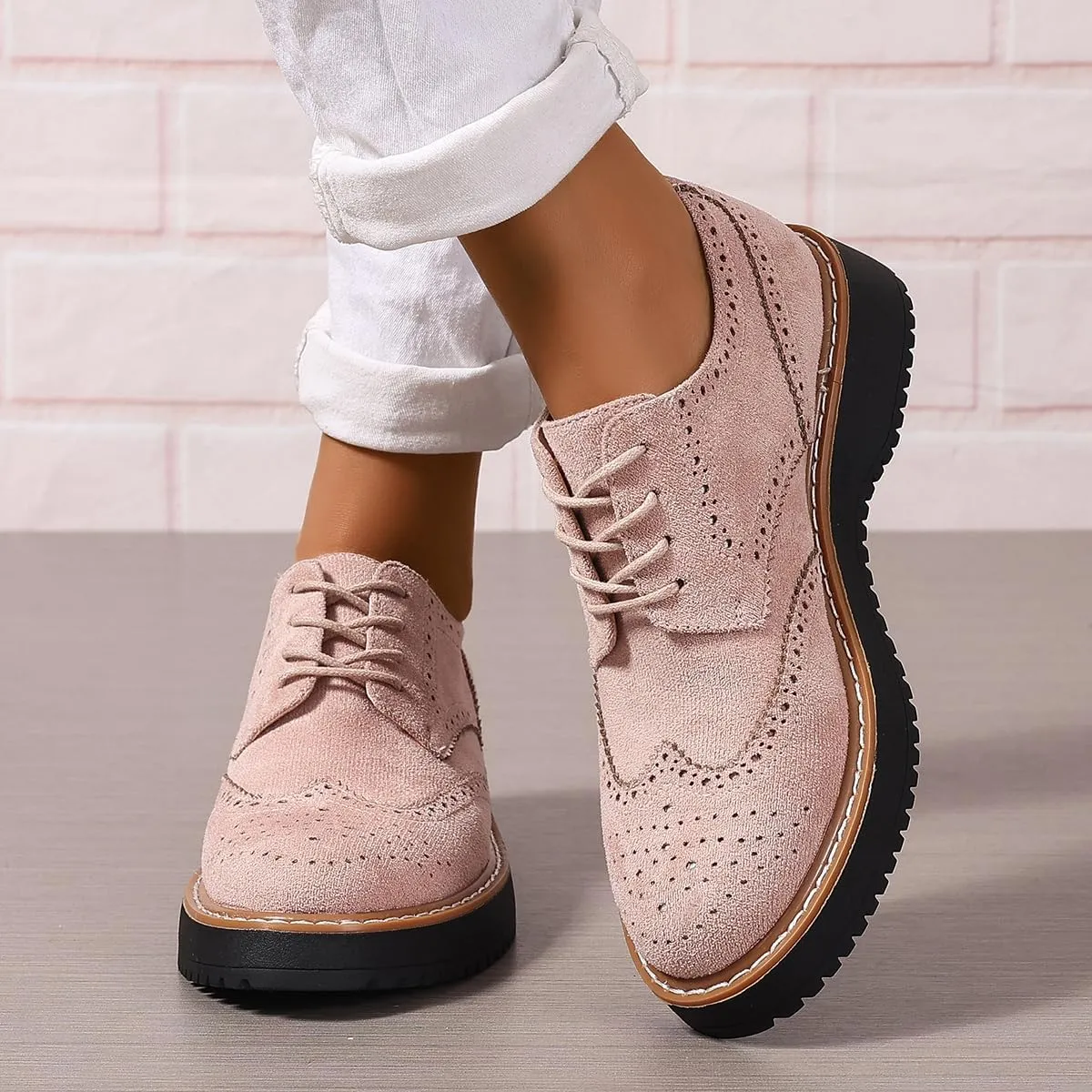Women's Chunky Platform Lace-Up Round Toe Oxfords Shoes Non-Slip Comfort Casual Dressy School Work Loafers