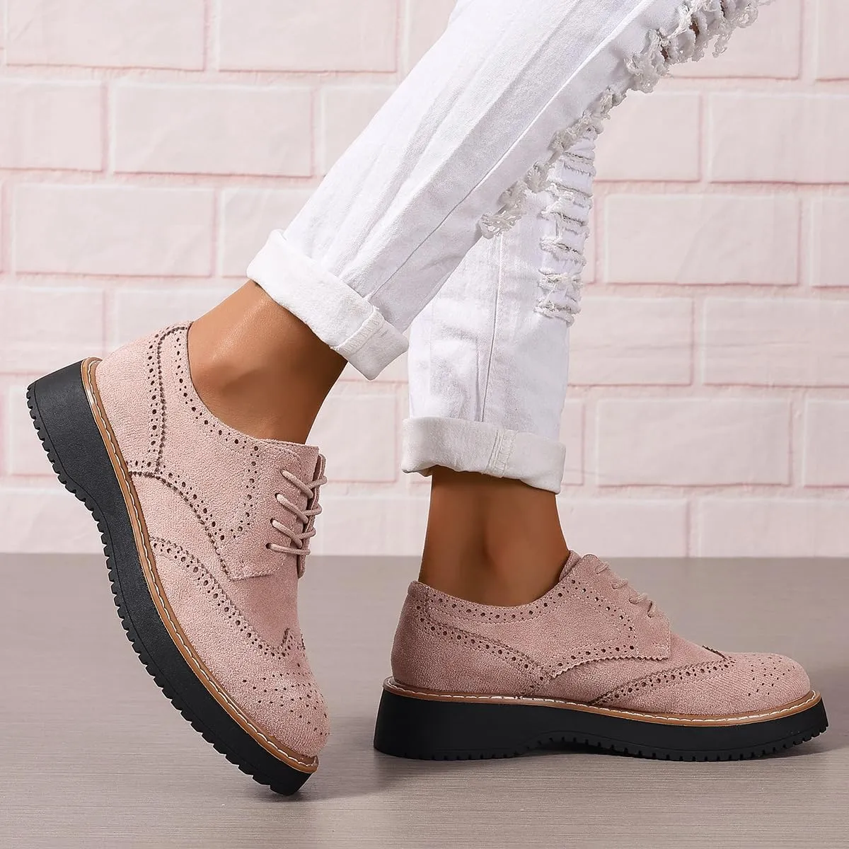 Women's Chunky Platform Lace-Up Round Toe Oxfords Shoes Non-Slip Comfort Casual Dressy School Work Loafers