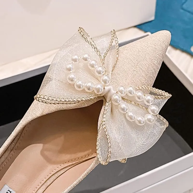 Women's Classy Pointed Toe Ballerina Ballets with Sparkly Rhinestone Bow-Knot Breathable Flat Shoes