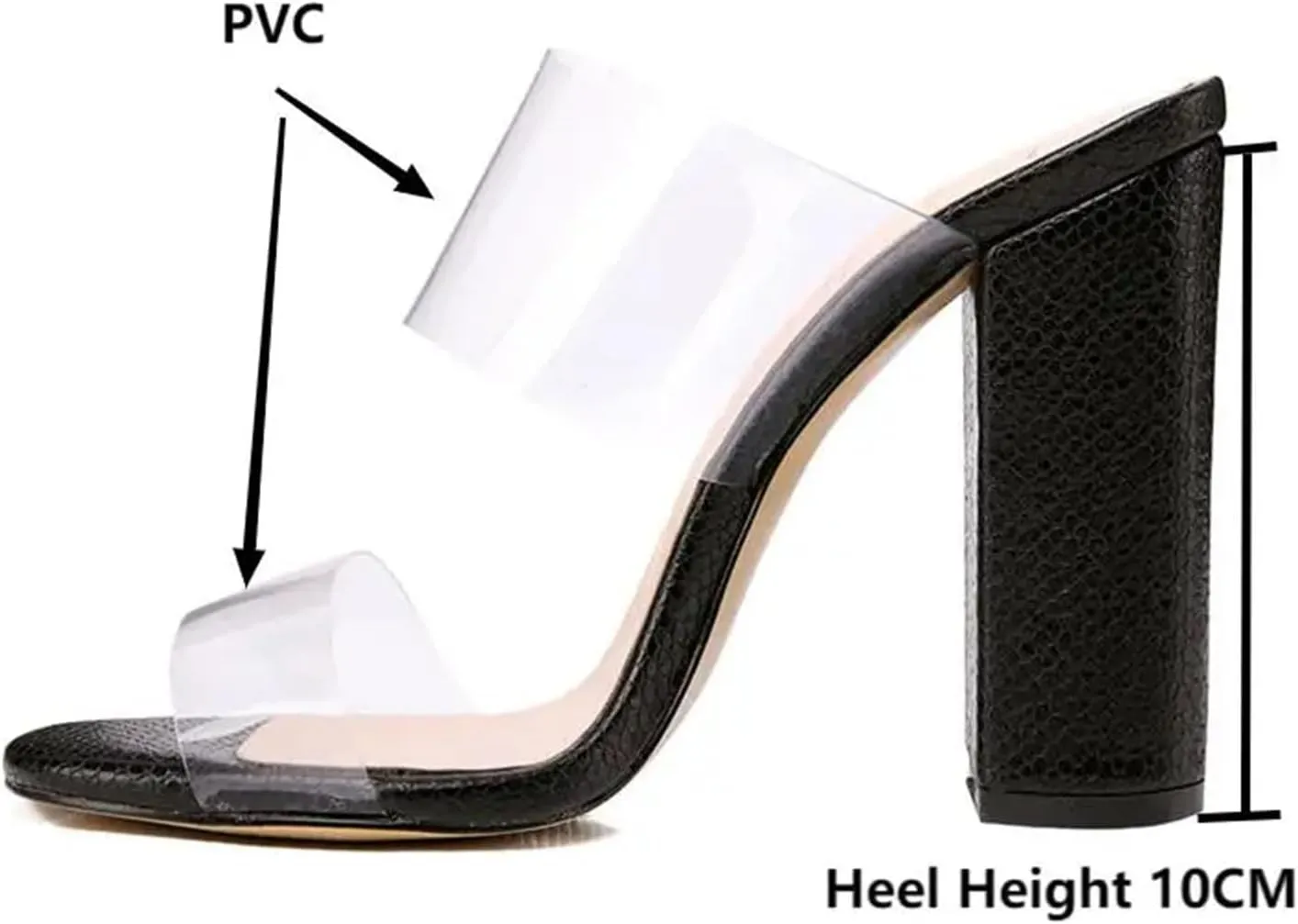 Women's Clear Open Toe Double Strap Mules - Chunky Heels Snake Pattern Slip On
