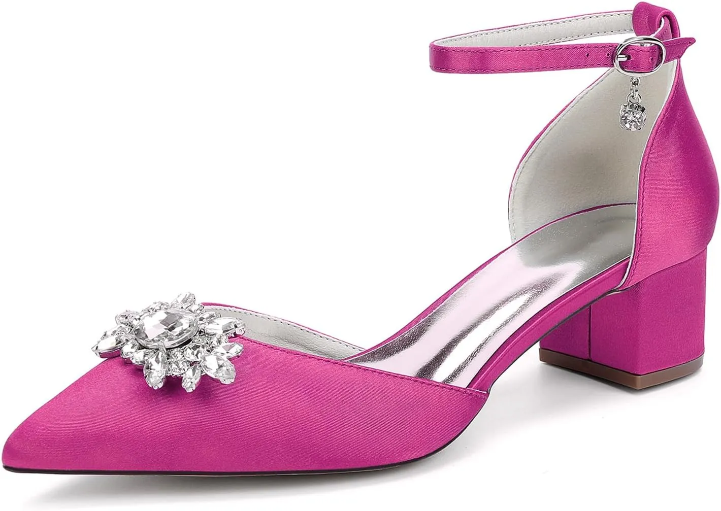 Women's Closed Toe Wedding Shoes for Bride Block Heel Rhinestones Pumps Ankle Strap Evening Party Prom Dress Sandals